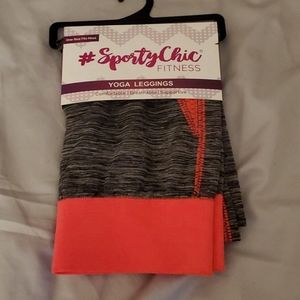 NWT Yoga fitness leggings neon orange and gray